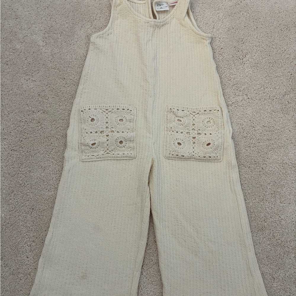 Cream Jumpsuit with Crochet Pockets